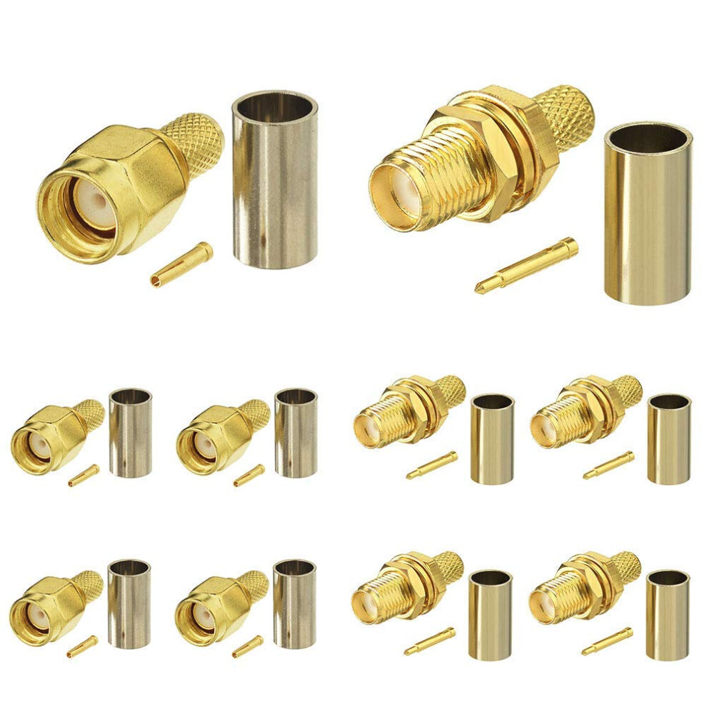 Superbat Rg58 Rpsma Crimp Connector Kit 50Ohm Rpsma Male+Female Solder Coax Connector For Rg58 Rg303 Rg141 Rg142 Rg400 Lmr195 Cable 10Pcs 75785550