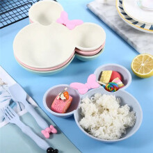 Cartoon Bowl Tableware Set Wheat Straw Dishes Dinner Feeding Plate Bowknot Food Plate Spoon Fork