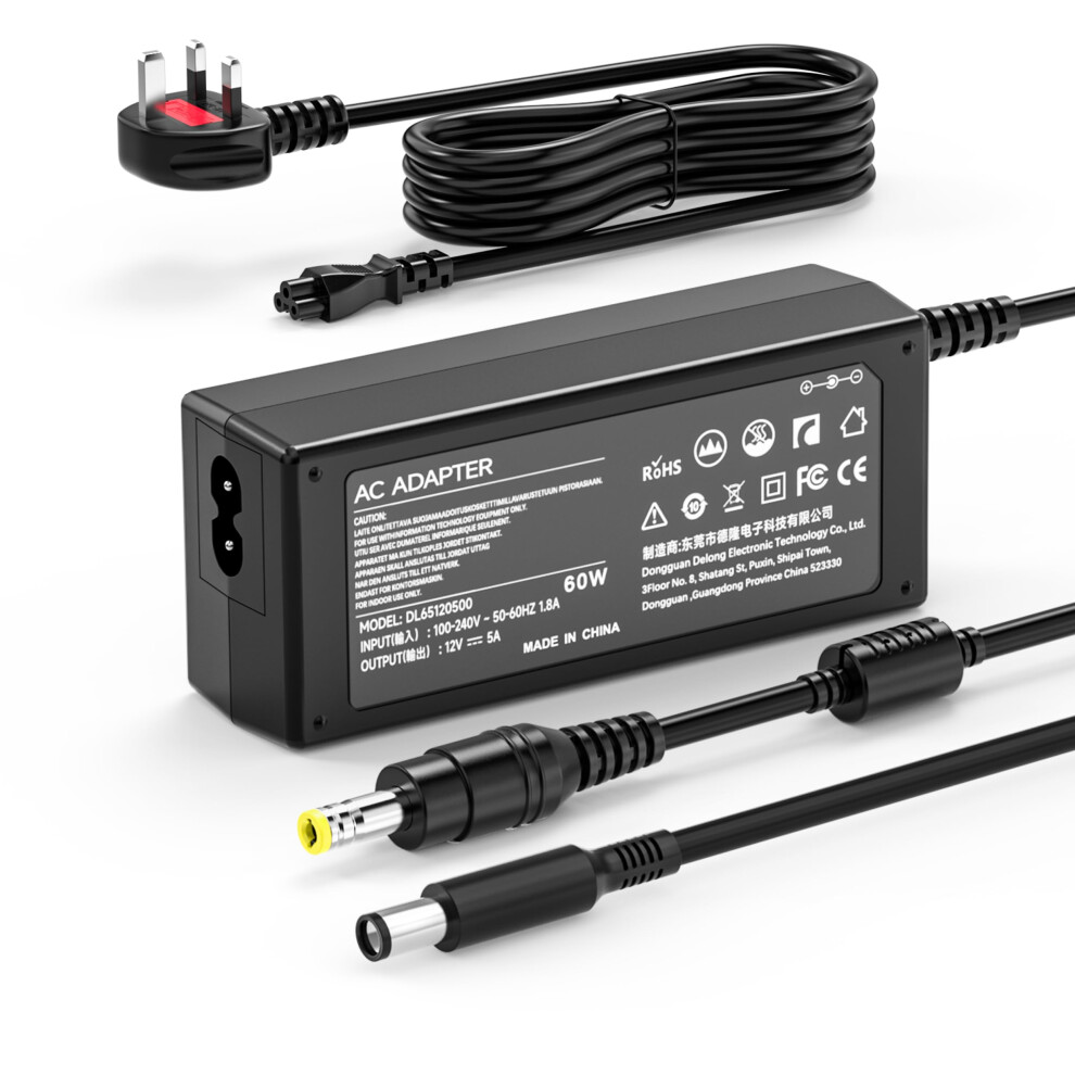 12V 5A 60W Power Supply For Led Strip Lights, Router, Cctv Camera, Adsl Cats, Switch, Security Camera, Audio/Video, Printers, Monitors, Uk Plug, Wall Black 73033097