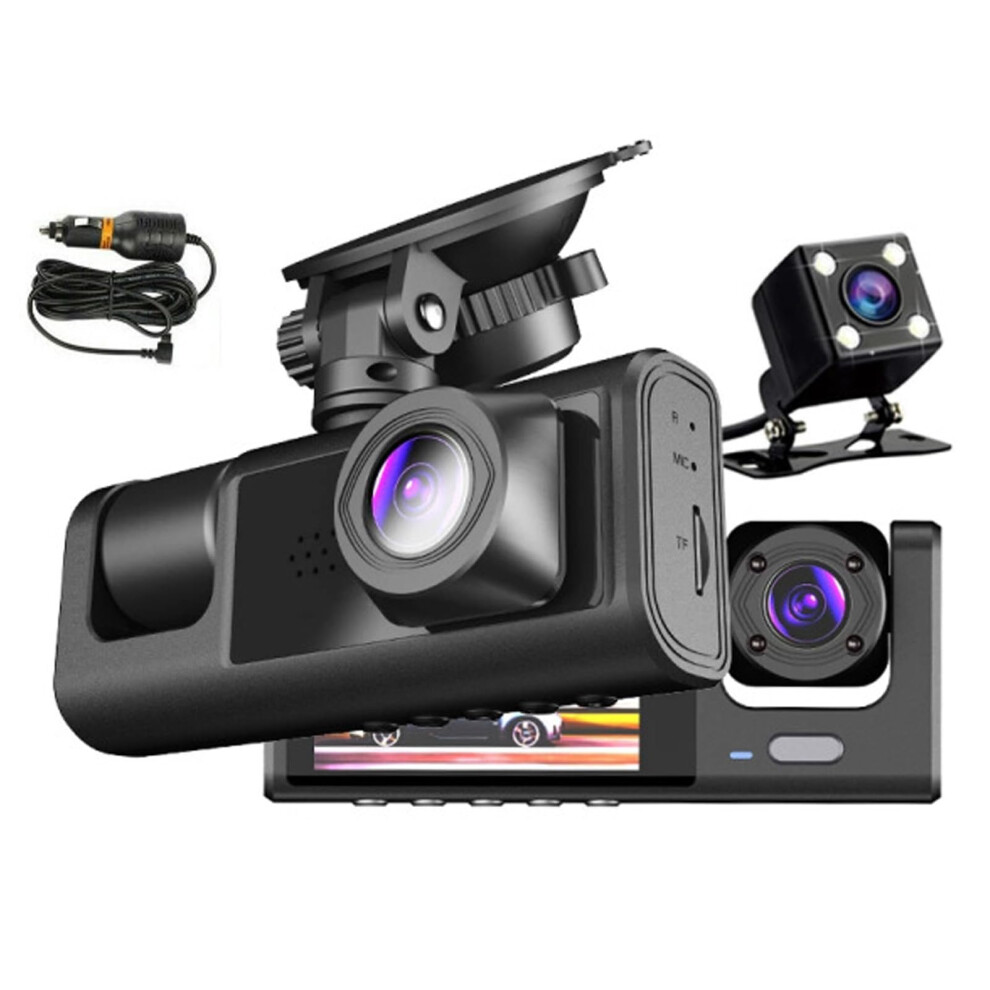 Triple Channel Dash Cam 1080P Hd With Front Rear And Cabin Recording Wide Angle Coverage 9351714765770