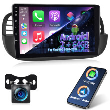 2G+64G Android Car Stereo for 2007-2015 Fiat 500 Radio with Wireless Carplay & Android Auto, 9 inch Touch Screen Car Radio with WiFi, GPS Navigation,