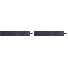 PRO ELEC pl12986 Surge Protected Extension Lead, 6 Socket, 8 Metres, Neon On Light, Black 6 Gang (Pack of 2)