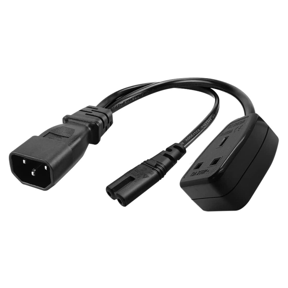 Strhowill C14 To C7+Uk Socket Power Splitter - 1Ft/0.32M Heavy Duty Y-Splitter Power Cable, 13A 250V Iec C14 Plug To C7 Connector + Uk 3-Pin Socket F 50131068