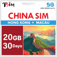 China SIM Card 30 Days 20GB | Hong Kong & Macau Coverage | High-Speed 5G/4G Data | Hotspot Supported | Refillable Plan | Auto-Activation | Data-Only