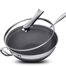 13.4 Inch Stainless Steel Non Stick Honeycomb Wok with Lid for Induction and All Cooktops