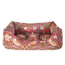 Rosewood x Morris & Co. Strawberry Thief Box Bed for Dogs, Medium Dog Bed, Burgundy, Padded Sides, Non-Slip Base, Washable, Luxury William Morris