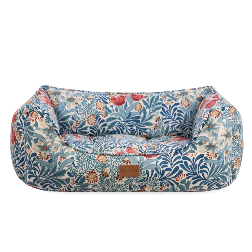 Rosewood X Morris & Co. Bower Berry Box Bed For Dogs, Large Dog Bed, Padded Sides, Non-Slip Base, Washable, Luxury William Morris Print Blue