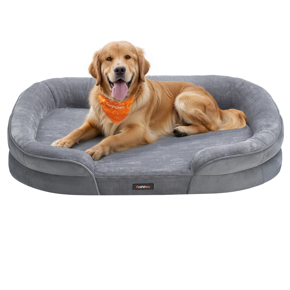 Feandrea Dog Bed, Large Orthopaedic Dog Sofa Bed, 106 X 76 X 18 Cm, Egg Crate Foam, Waterproof Liner, Raised Edges, Removable And Machine Washable