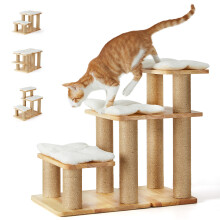 FUKUMARU Dog Stairs, Solid Wood Pet Stairs with Cat Scratching Post, Transformable Cat Ramp Can Hold Up to 200 lbs, 20 Inch Pet Steps for Dogs and