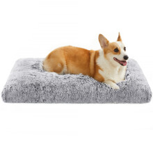 Feandrea Large Dog Bed - Fluffy Anti-Anxiety Crate Mattress, Washable Pillow Cushion, Plush Mat with Anti-Slip Bottom, 95 x 60 cm, Grey Ombr?