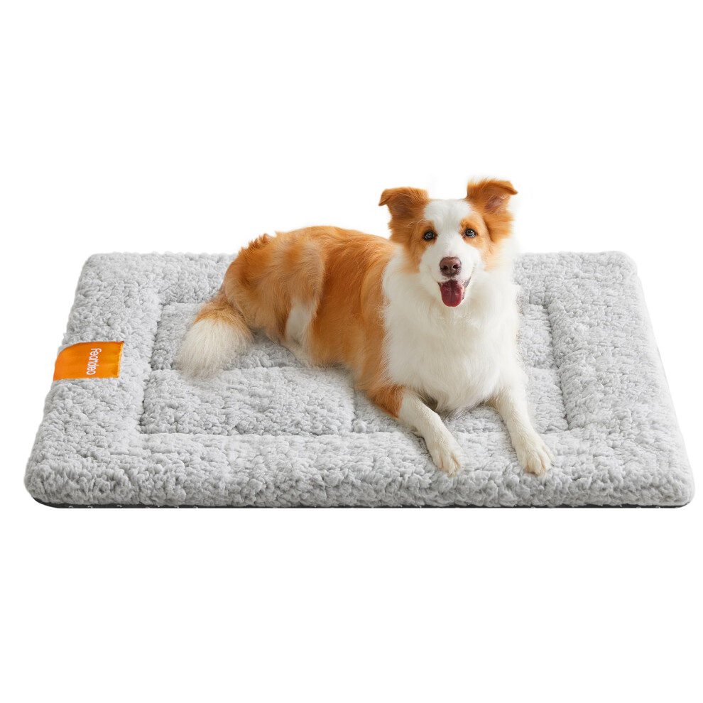 Feandrea Warm Dog Cat Bed, Dog Mattress For Crate, Pet Blanket For Dogs And Cats, 90 X 65 Cm, L, Machine Washable Dryer Friendly, Non Slip, Dove Grey