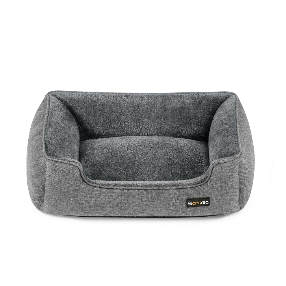 Feandrea Dog Bed, Linen-Look Pet Bed, Dog Sofa Bed With Raised Edges, Non-Slip Bottom, Removable Washable Cover, M, For Small Dogs, 70 X 55 X 21 Cm,