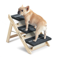 Wood Pet Stairs/Pet Steps for All Dogs and Cats - 2-in-1 Foldable Carpeted 3 Tiers Dog Stairs & Ramp Perfect for Beds and Cars - Portable Dog/Cat