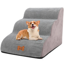 Dog Stairs for Bed and Sofa 3 Steps High Density Non-Slip Foam Pet Steps Portable Pet Ramp Ladder for Small Dogs Cats with Removable and Washable
