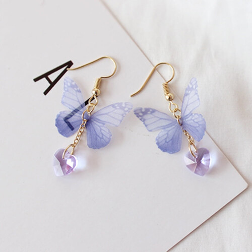 Orecchini pendenti a forma di farfalla e cuore per donna, colore viola 2