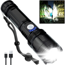 Wiederaufladbare LED-Taschenlampe mit hoher Leuchtkraft (90.000 Lumen), 5 Leuchtmodi, wasserdicht (IPX5) – ideal für Zuhause, Notfälle und
