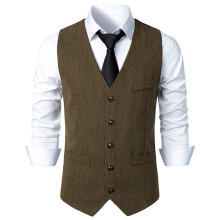 Mens Suit Vest Formal Single Breasted Sleeveless Classic Waistcoat Button Dress Suit Vest,Coffee