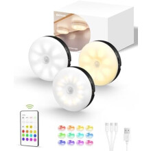 Oppladbart RGB+hvitt pucklys, 12 farger og 3 hvite temperaturer