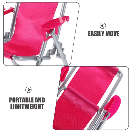 2-Pack Folding Miniature Beach Chairs Rosy Polyester for Home Decor and Miniature Scenes 2