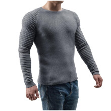 Mens Pullover Shirts Long Sleeve Solid Round Neck Pullover Sweater Slim Fit Bottoming Knit Top,Gray