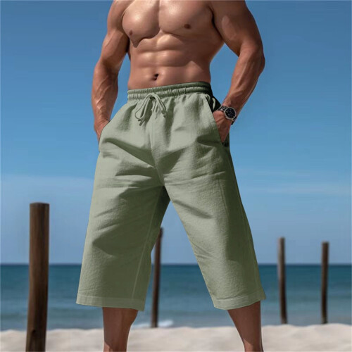 Ανδρικό παντελόνι Capri Loose Casual για καλοκαιρινά σορτς παραλίας, κοντό παντελόνι 2