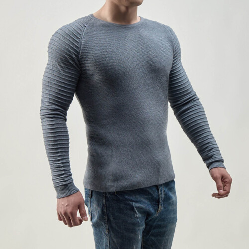 Mens Pullover Shirts Long Sleeve Solid Round Neck Pullover Sweater Slim Fit Bottoming Knit Top,Gray 1