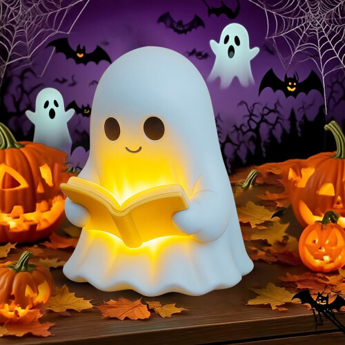 Νυχτερινά φώτα με θέμα το Halloween, χαριτωμένο φωτιστικό βιβλίου ανάγνωσης με