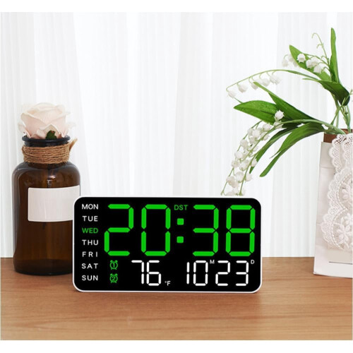 LED Wall Clock with Time Date Temperature and Night Light 1