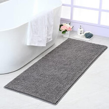 24" x 48" (ca. 61 x 122 cm) großer, weicher Chenille-Badeteppich, rutschfest und saugfähig, maschinenwaschbar, Grau