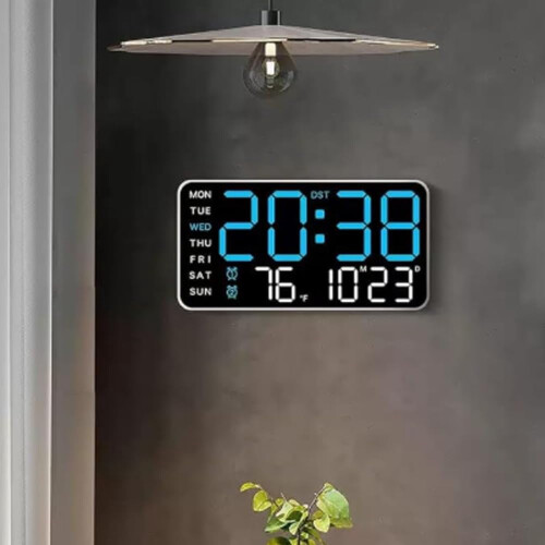 LED Wall Clock with Time Date Temperature and Night Light 2