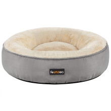 FEANDREA Dog Bed, Doughnut Cat Bed, Round, 50 cm Dia., Light Grey