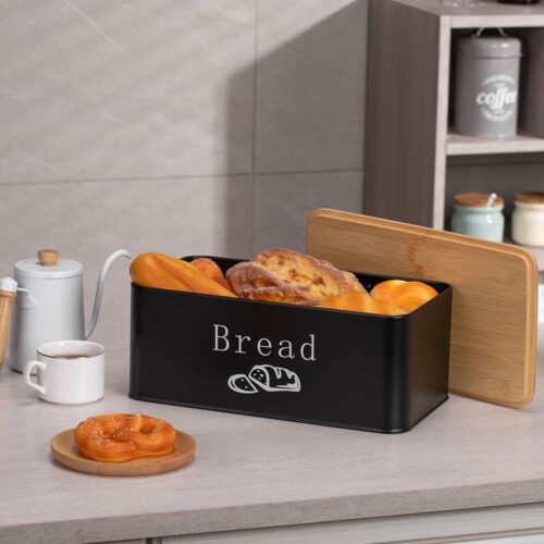 Black Rectangular Bread Organizer 1Set with Air-permeable Design for Kitchen Countertop Use