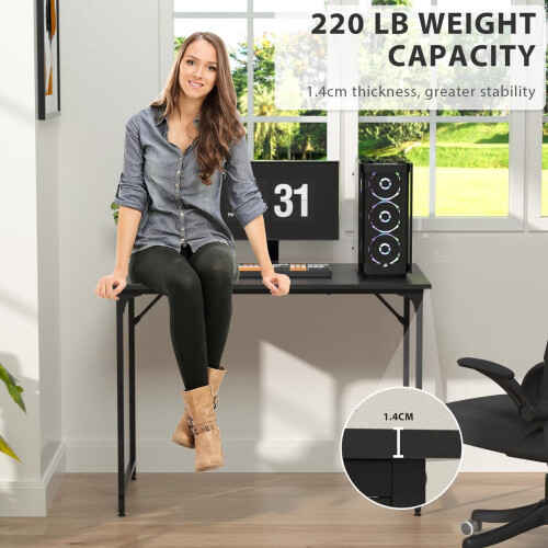 Mesa de computador com estrutura de metal, mesa de escritório para home office, mesa de escrita moderna e simples, 40 polegadas, pés ajustáveis 2