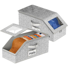 Stackable Hat Storage for Baseball Caps, 2 Pack Cap Organizer for Closet, Sturdy Hat Boxes for Men Women with Cardboard, Holds up to 24 Caps, Grey