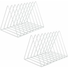Porta dischi in vinile in metallo, a forma di triangolo, bianco, confezione da 2