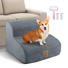 Dog Stairs for Small Dogs, 2 Steps Pet Ramp to Bed Sofa, Non-Slip Ladder for Old Injured Pets, Cat Ramp, Includes Lint Roller Set, Grey