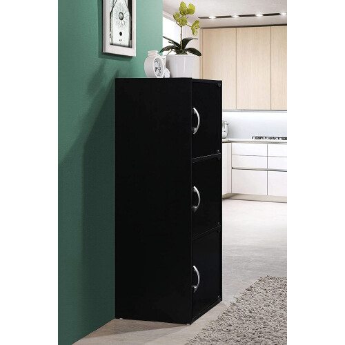 HODEDAH IMPORT 3-Shelf Bookcase Cabinet, Black 2