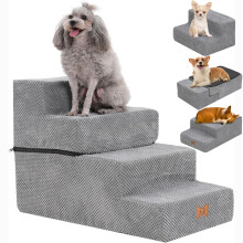 Dog Stairs for Bed and Sofa 4 Steps High Density Non-Slip Foam Pet Steps Portable Pet Ramp Ladder for Small Dogs Cats with Removable and Washable