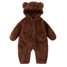 Plüschiger Kapuzen-Einteiler mit Reißverschluss für Kleinkinder, warmer, flauschiger Overall, braun, 9-12 Monate, geeignet für