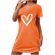 Damska koszula nocna z nadrukiem w serca, poliester, spandex, rozmiar S-2XL