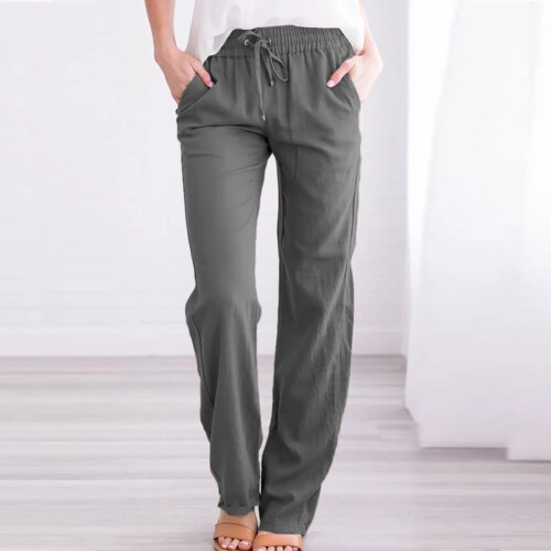 UTTOASFAY Γυναικείο Παντελόνι Γυναικείο Casual Παντελόνι από Βαμβάκι και Λινό Μονόχρωμο