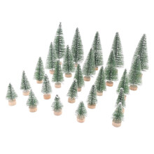 25PCS Miniature Artificial Christmas Trees 5 Sizes,with Wooden Base for Decoration DIY Party Decoration Crafts