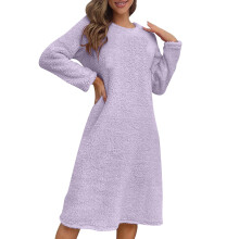 Camicia da notte da donna in pile, a maniche lunghe, tinta unita, modello pullover – Calda, spessa e morbida, ideale per il relax in casa