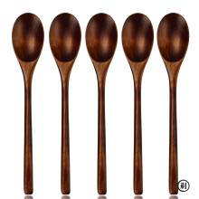 5-teiliges Holzlöffel- und Gabelset (Suppenlöffel und -gabel) in natürlicher Ellipsenform – umweltfreundliche Produkte zum Kochen