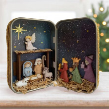 Christmas Nativity Handmade Cabin Box Theater Desktop Ornaments Jesus Nativity Set Family Nativity Scene for Xmas Decor