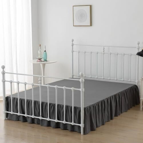 Fustă de pat Queen albă cu platformă, 152x203cm, înălțime 35cm 2