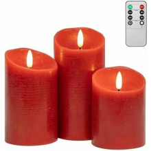 Rote, flammenlose LED-Kerzen mit Fernbedienung und Timer, 3er-Set