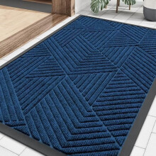 Strapazierfähige Fußmatte aus Naturkautschuk, Dreiecksform (75 x 43 cm), Mittelblau, Schmutz- und feuchtigkeitsabweisend, leicht zu reinigen, für