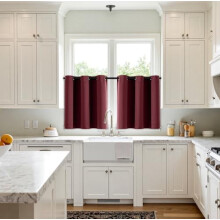 Christmas Burgundy Blackout Short Curtains, Thermal Insulated, Grommet Top, W40xL36 Inch, 2 Panels, Compatible with Standard Rods