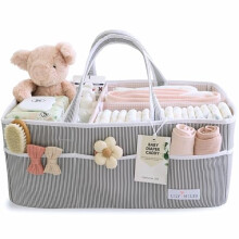 Extra Large Baby Diaper Caddy Tote – Gray/Blush Organizer for Nursery, Shower Basket & Car Travel – Compatible with Newborn Essentials